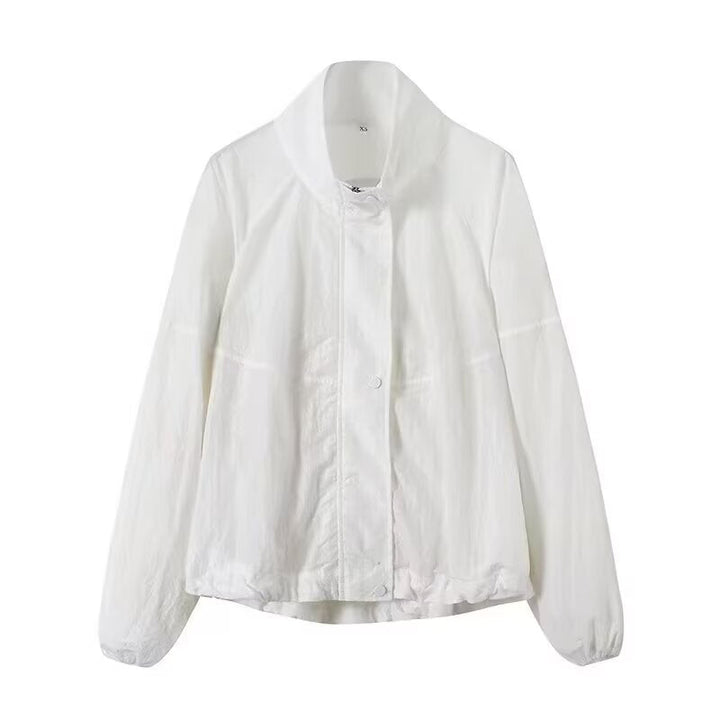 Dam Lätt Windbreaker med Stå Krage, Raglan Ärmar, och Elastic Nederkant