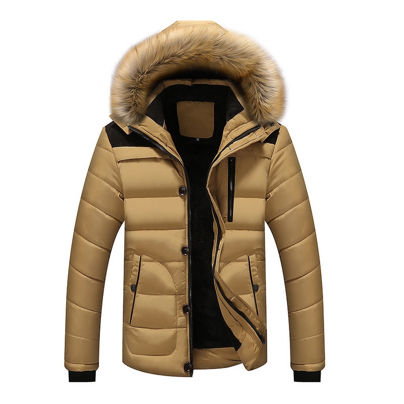 Herr Termisk Quiltad Parka med Huva, Faux Fur Trim och Fleecefoder