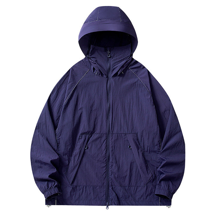 Herr Lätt Wind och Water-Repellent Jacka med Huva med Mesh Foder, Raglanärmar &amp; Adjustable Fåll