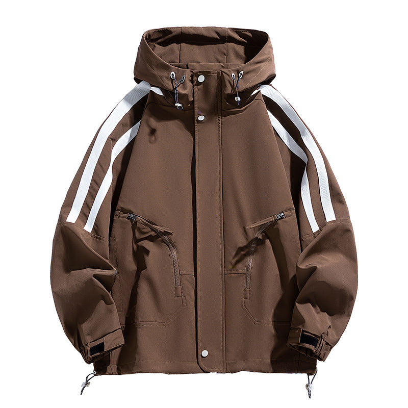Unisex sporty-urban med huva windbreaker med kontrast stripes