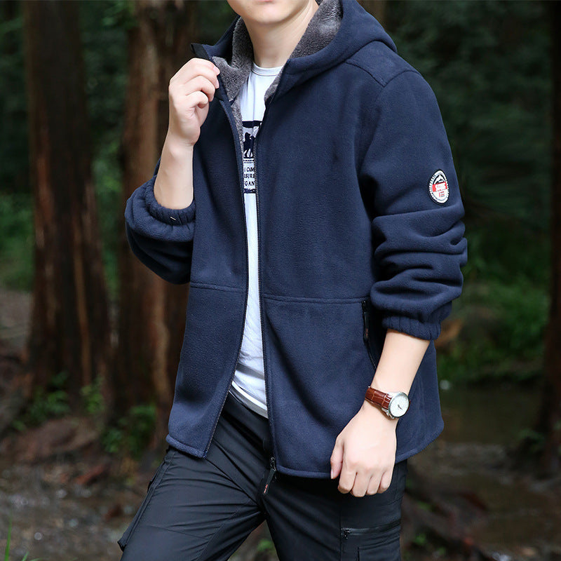 Herr Utomhus Fleece Jacka med Huva, Hel Dragkedja och Zip Fickor