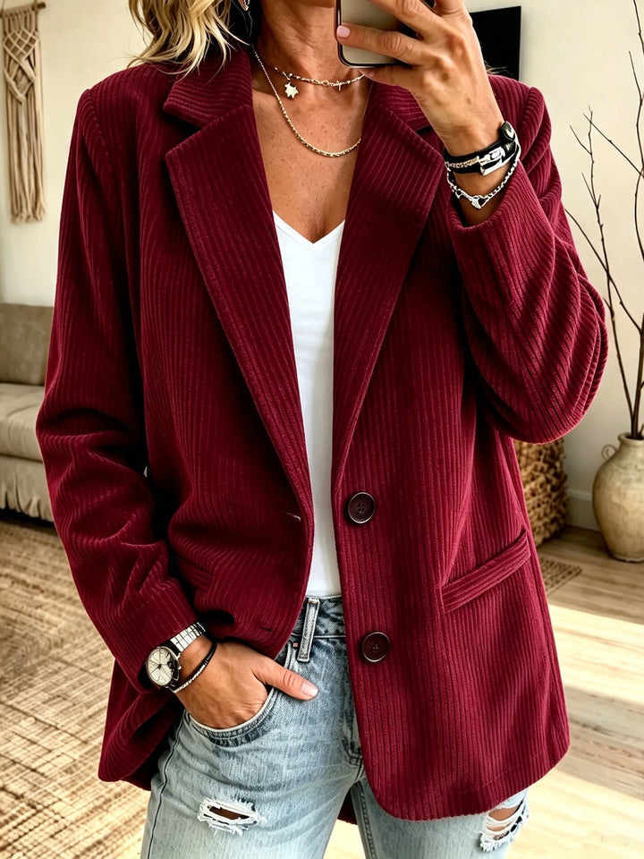 Dam Cord Blazer med Pinstripe Look och Oversized Skärning