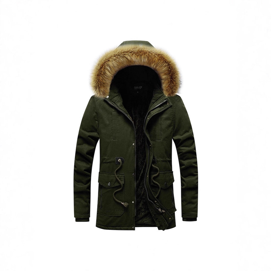 Herr Vinter Parka med Faux Fur Huva och Teddyfoder