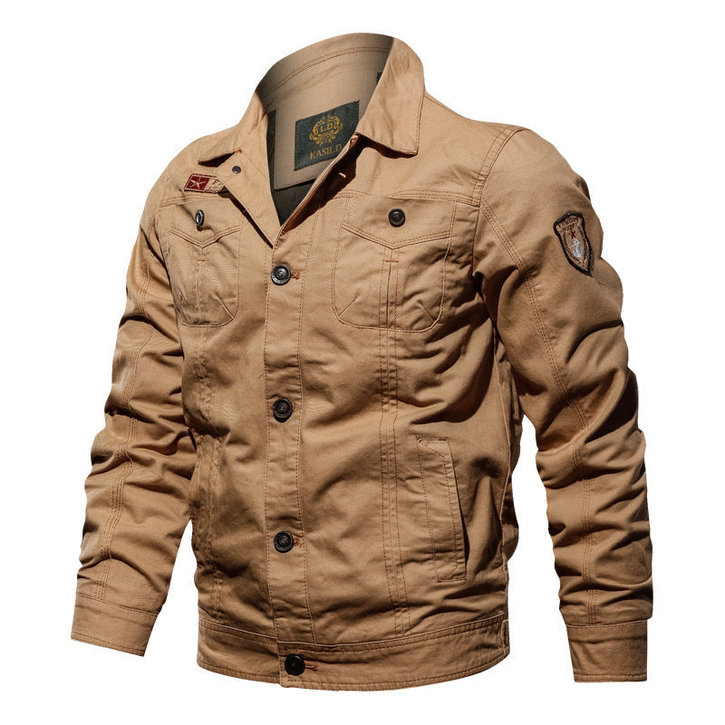 Herr Military-Inspired Canvas Fältjacka med Kontrasterande Decorative Sömmar och Breast Fickor