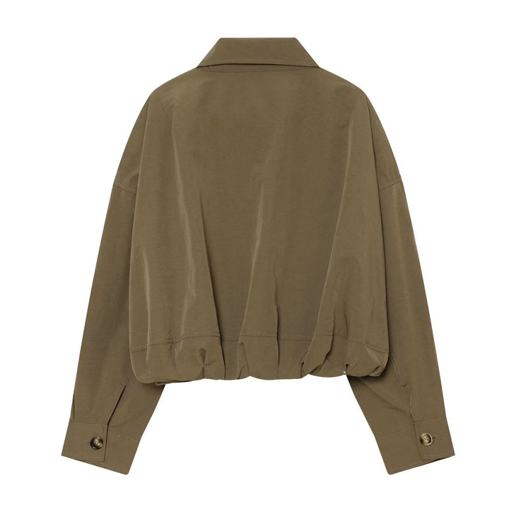 Dam Lätt Kort Blouson Jacka med Stå Krage, Dragkedja och Elastic Nederkant