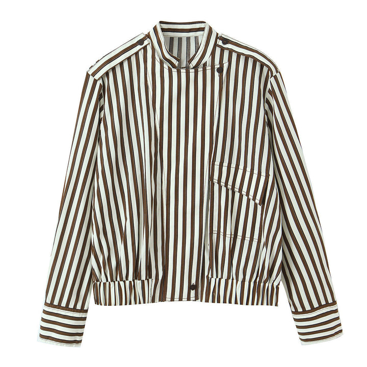Dam oversize skjortjacka med Stand krage, Chest ficka, och Elastic fåll