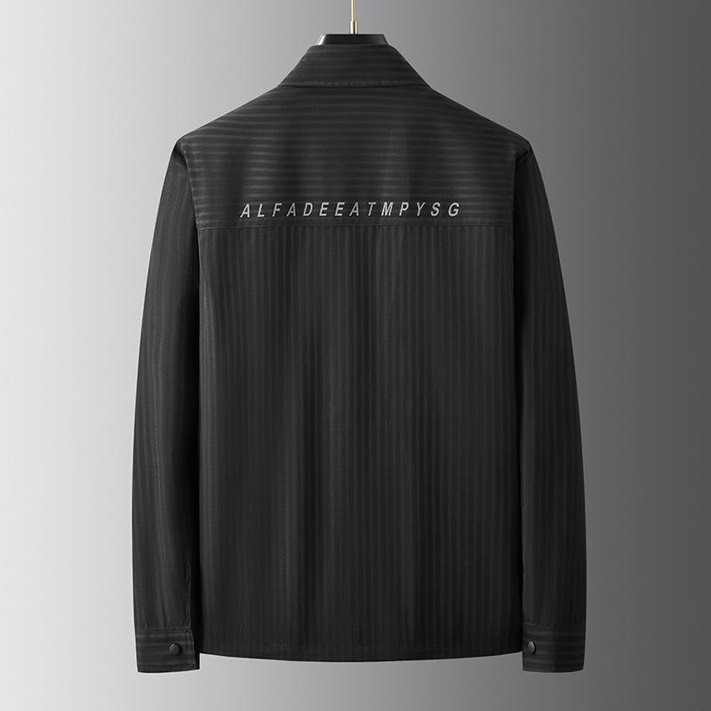 Herr Utility Övergångs Jacka i Överskjorta Stil med Utanpåfickor och Pinstripe Texture