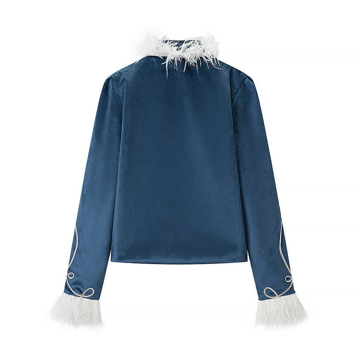 Dam Ornamental Military Jacka med Dekorativ Cords och Feather Kant