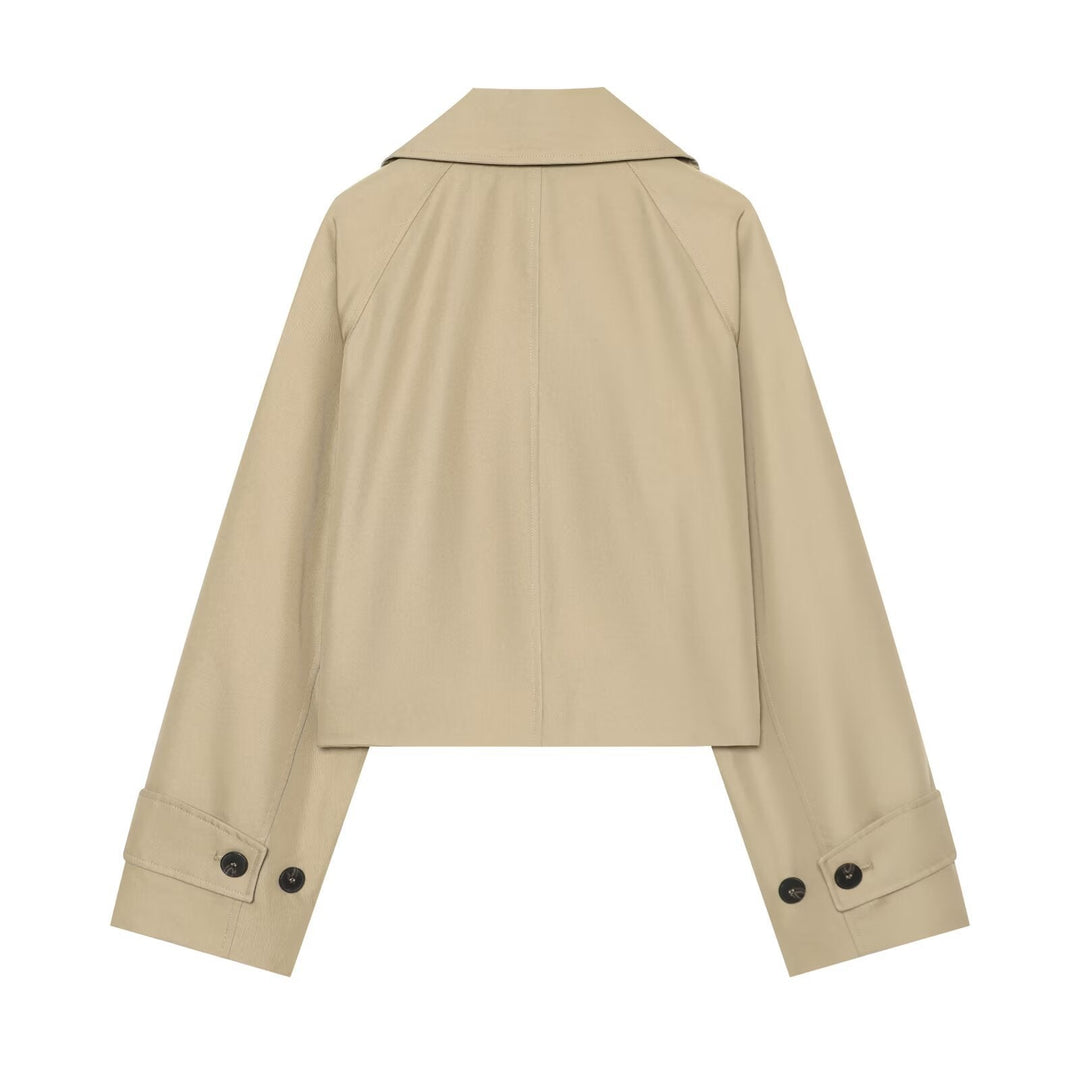 Dam Kort Trenchcoat med Boxig Skärning, Double-Breasted och Epaulettes