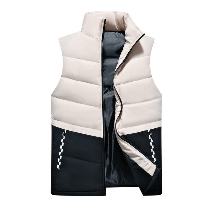 Herr Sleeveless Quiltad Väst med Hög Stående Krage och Two-Tone Block Design