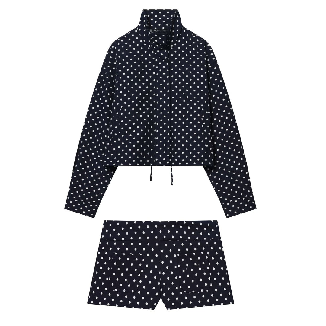 Dam lätt kort Transition jacka med ståkrage, Polka Dot tryck och dragsko