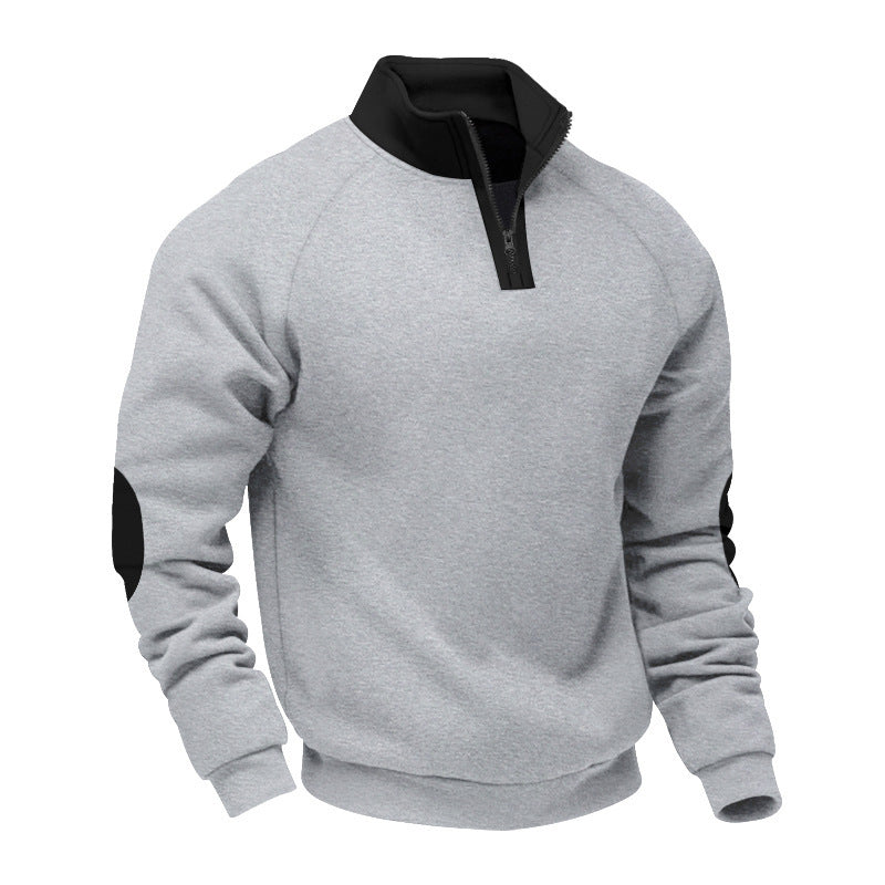 Herr Halv Dragkedja Fleece Pullover med Ståkrage Raglanärmar och Elbow Lappar