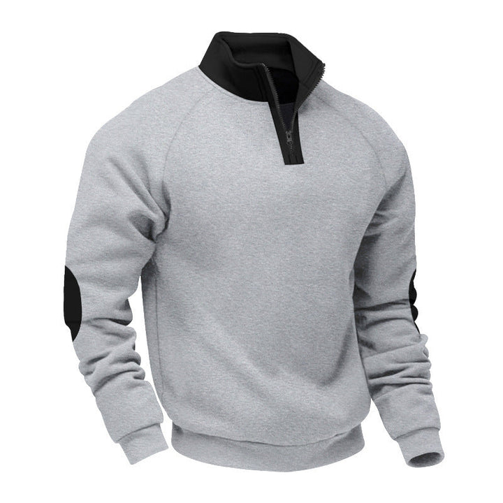 Herr Halv Dragkedja Fleece Pullover med Ståkrage Raglanärmar och Elbow Lappar
