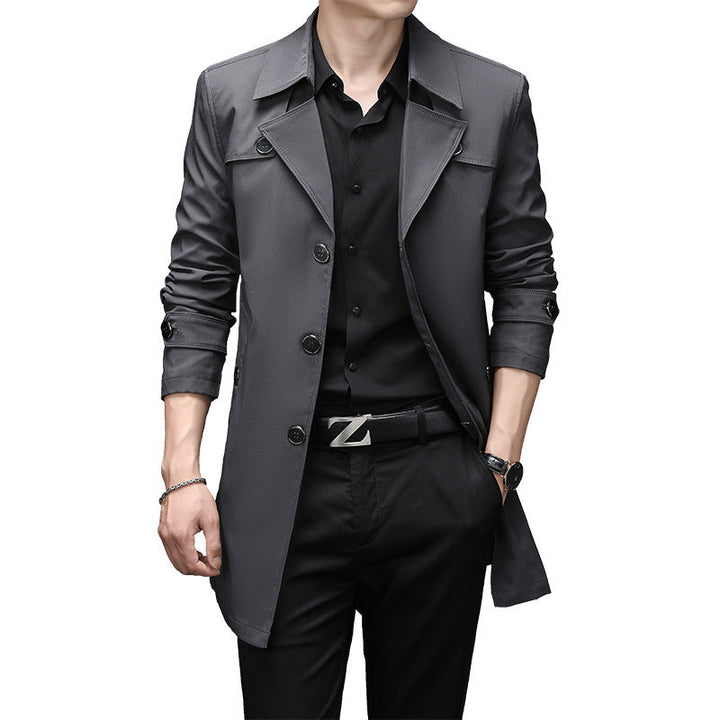 Herr Smal Passform Trenchcoat med Lapel Krage och Subtil Knapplist