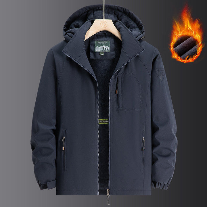 Herr Weatherproof Softshelljacka med Full Fleecefoder, Justerbar Huva och Vindskyddande Membrane