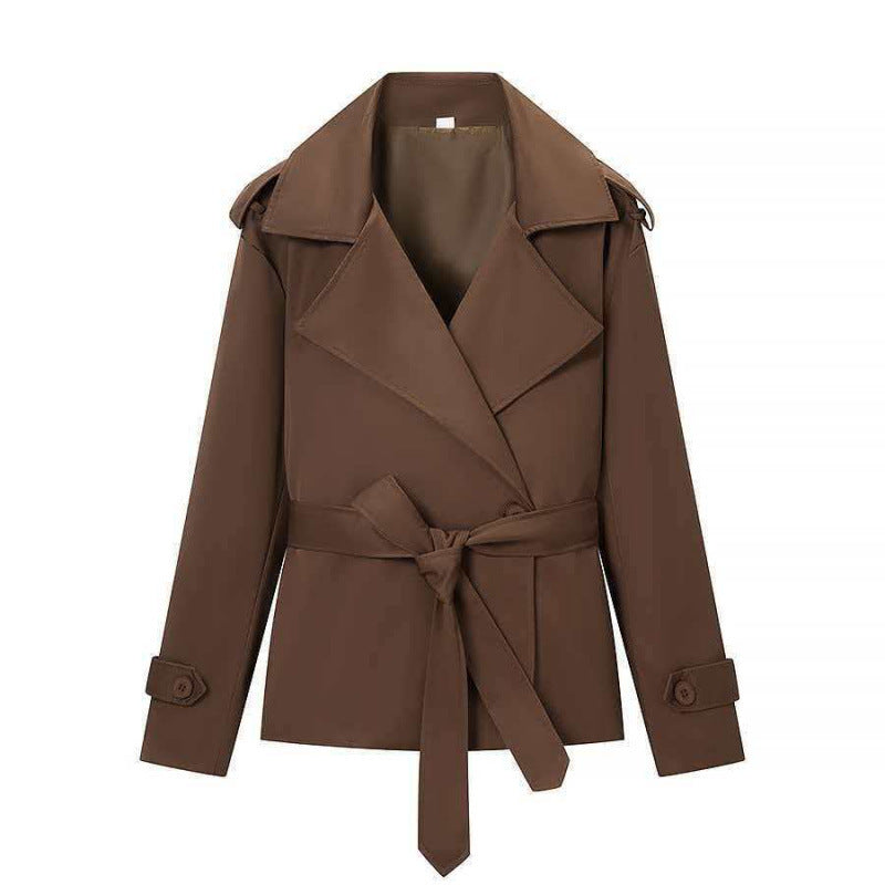 Dam 50+ Kort Waist Trench Blazer med Belt och Wide Lapels