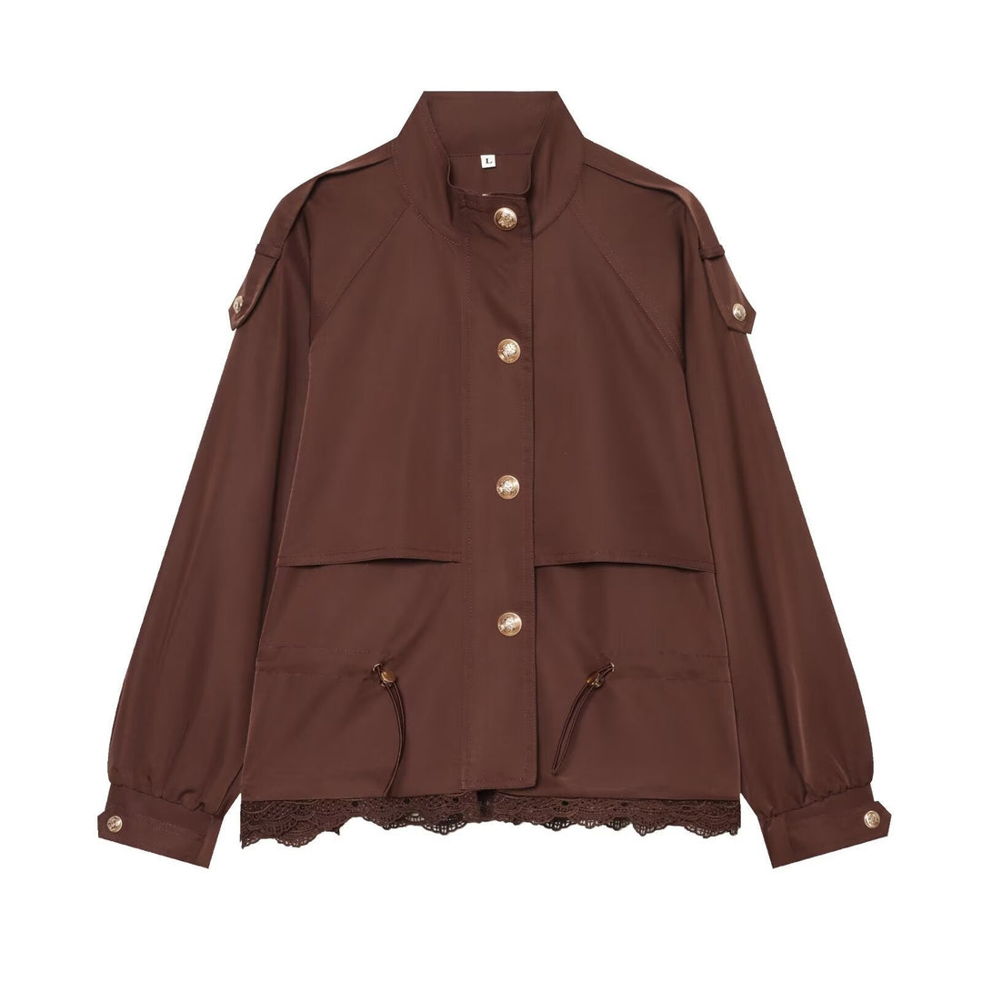 Dam Lätt Parka Jacka med Drawstring och Lace Nederkant