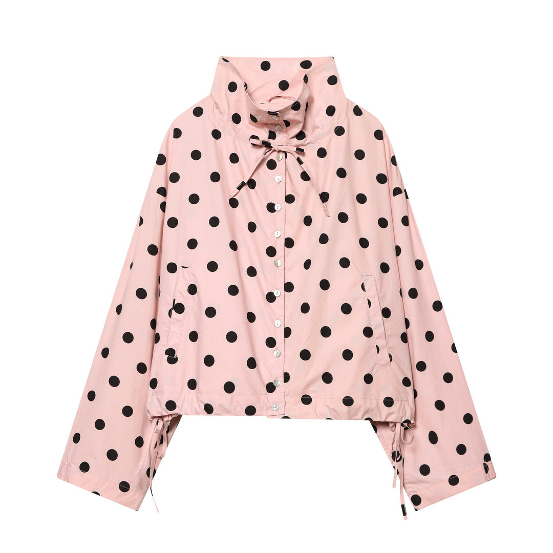 Dam dotted lätt regn jacka med high ståkrage, drawstring och knäppning