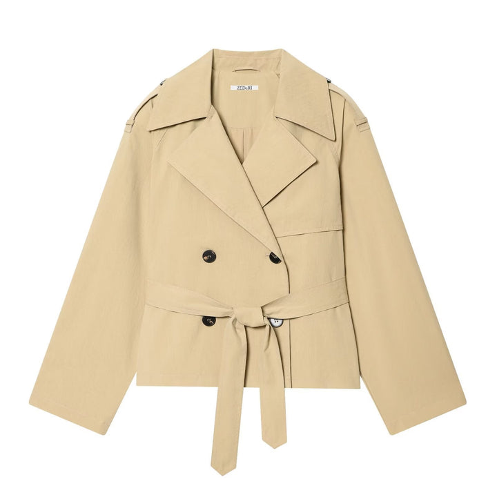Dam Kort Skärning Trenchcoat med Belted Waist och Double-Breasted