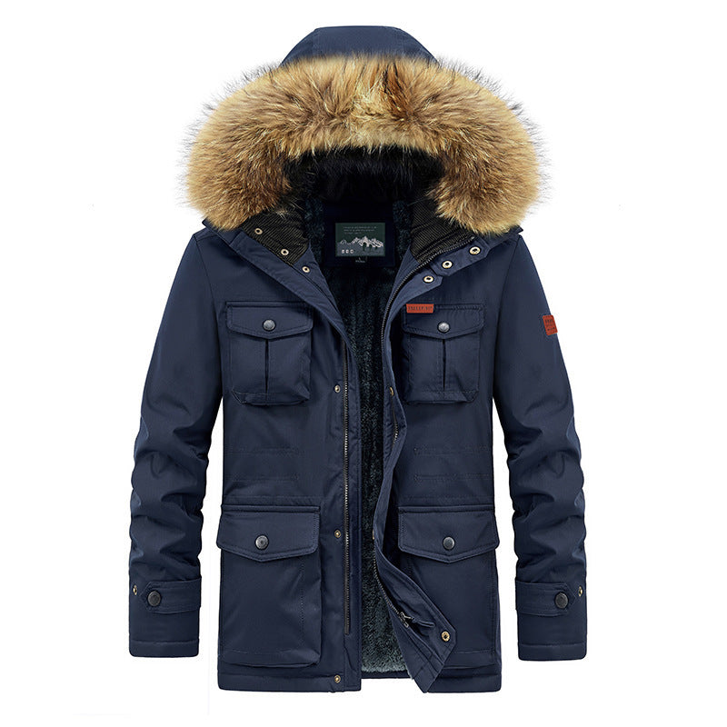 Herr Termisk Parka med Faux Fur Huva, Teddyfoder och Flera Fickor