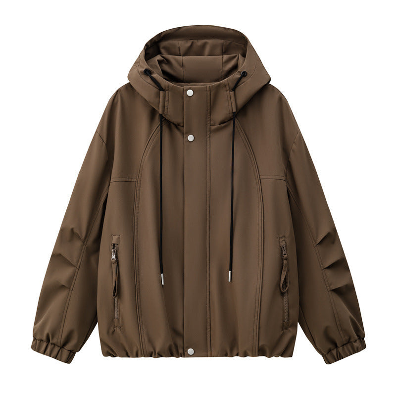 Herr Lätt med Huva Utility Övergångsjacka med Water-Repellent Outer Shell och Elastic Fåll