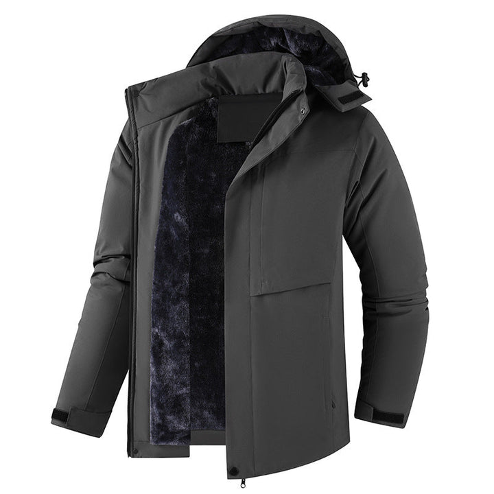 Herr Plysch Fodrad Vinter Parkas med Huva, Vindtät Skal &amp; Dold Fram Slå