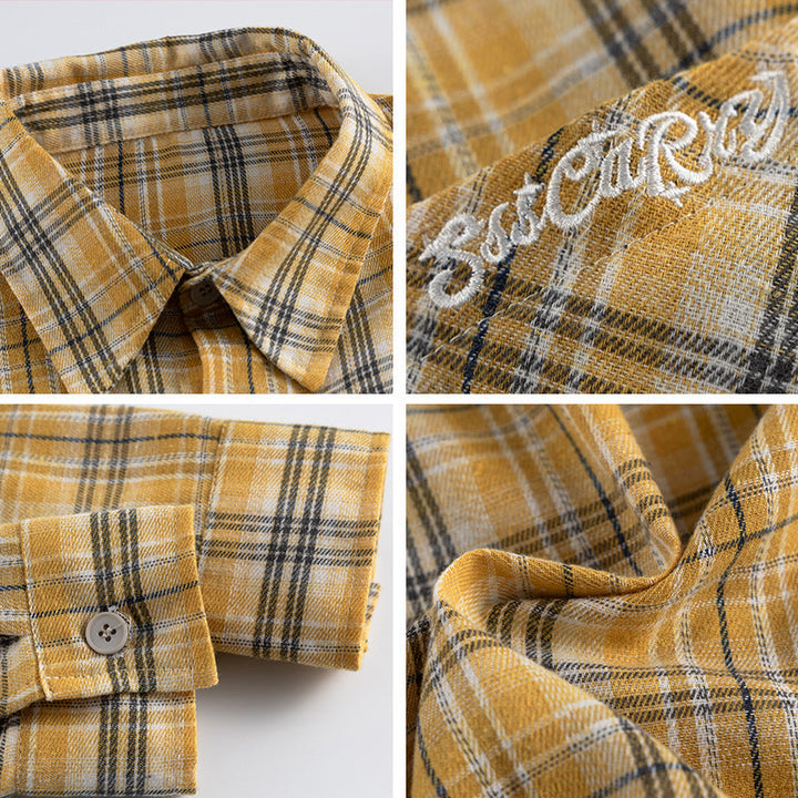 Unisex Ledig Flanell Buttondown i Overshirt Skärning med Rounded Fåll
