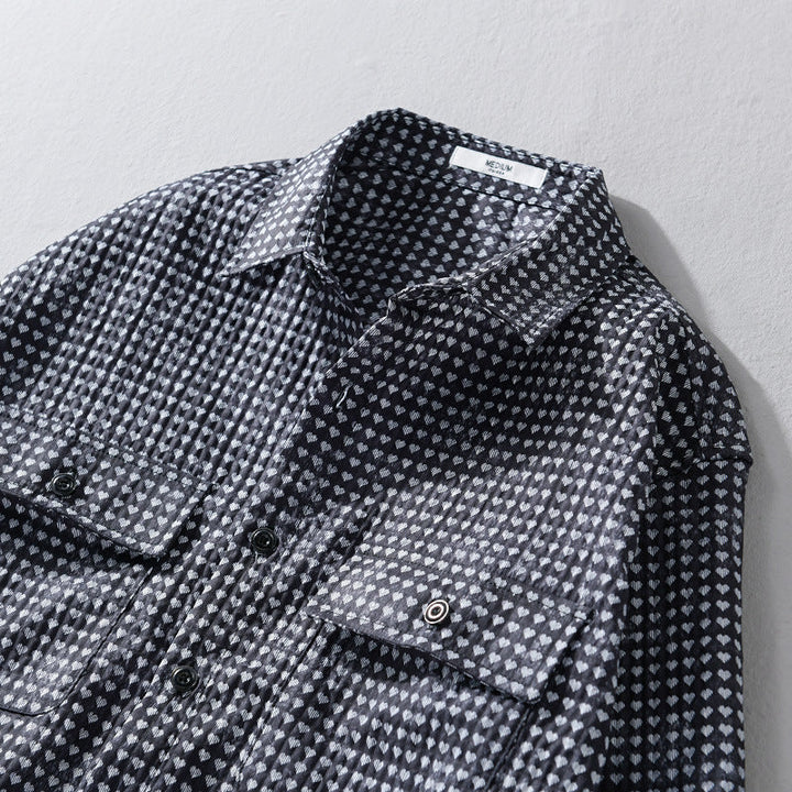 Herr Skjortjacka-Overshirt Tillverkad av Bomullsblandning med Mini Heart Heltäckande Tryck och Bröstfickor