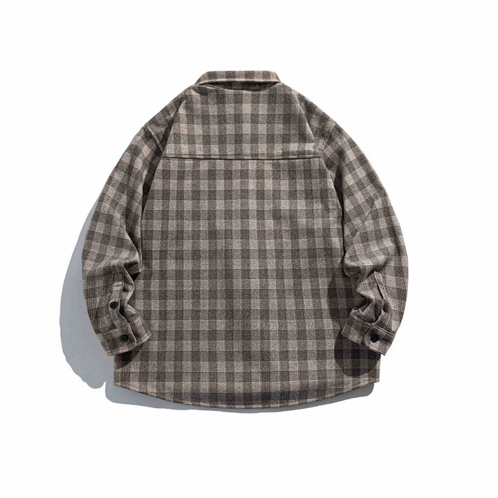 Herr rutig skjortjacka tillverkad av ullblandning med overshirt skärning och patched bröstficka