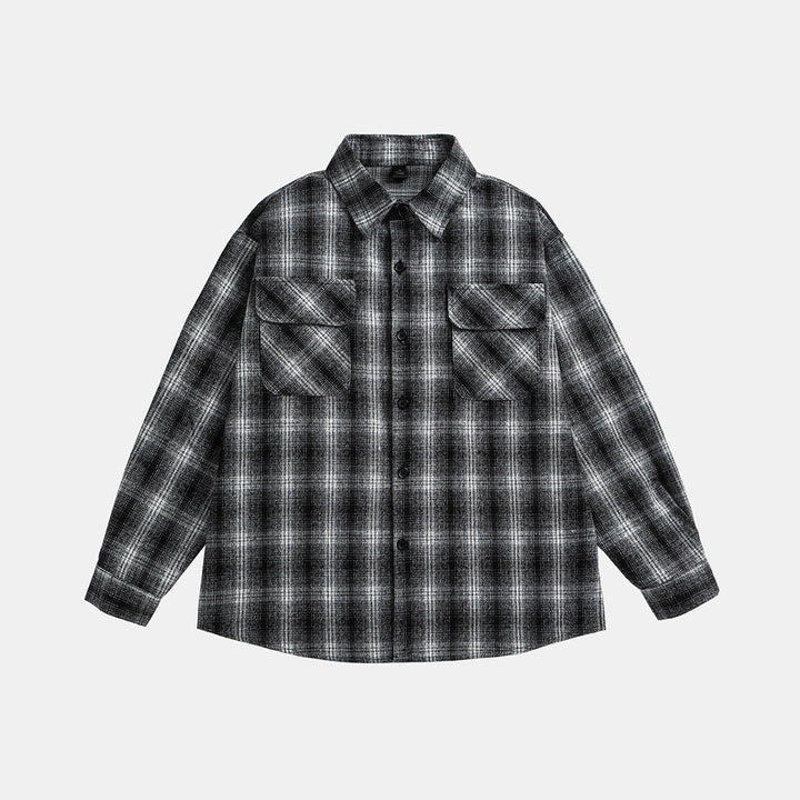 Unisex Rutig Overshirt Jacka i Flanell Look med Bröst Lockfickor