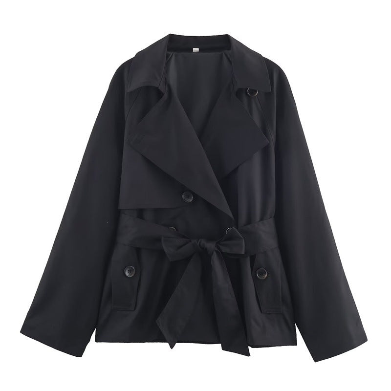Dam Kort Trenchcoat med Sjalrakrage, Knytbälte och Lockfickor