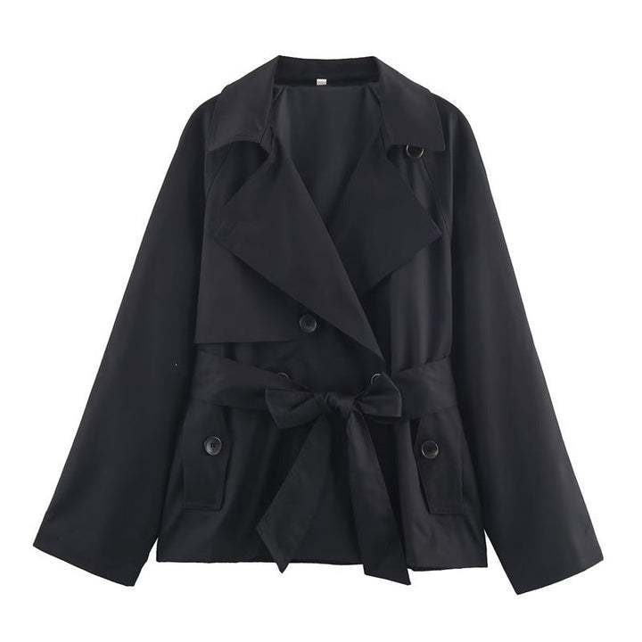 Dam Kort Trenchcoat med Sjalrakrage, Knytbälte och Lockfickor
