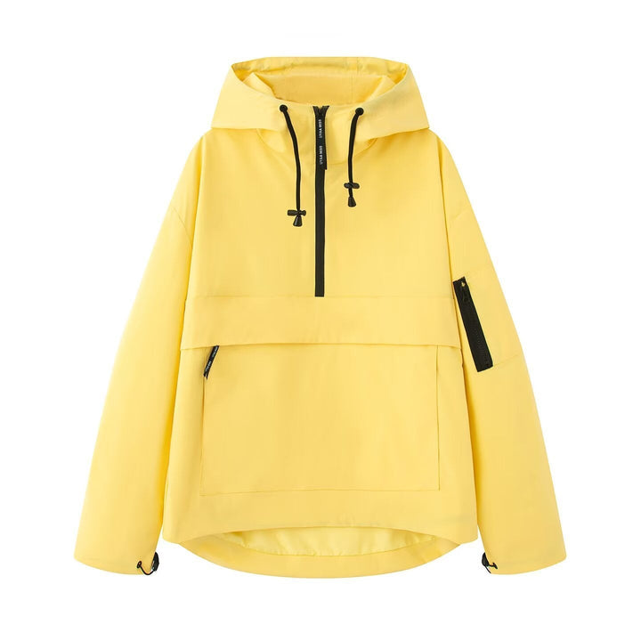 Dam vattentät oversize Anorak med huva, Half dragkedja och Kangaroo ficka