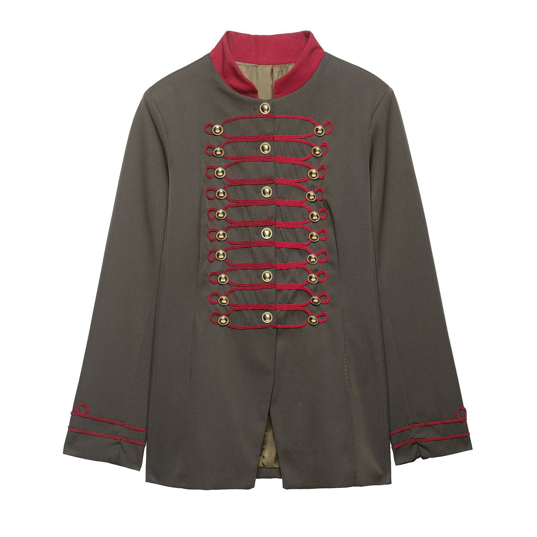 Dam Military-Inspired Box Jacka med Dekorativ Frog Closures och Stå Krage
