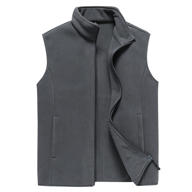Herr Sleeveless Microfleece Väst med Stående Krage och Dold Two-Way Zip