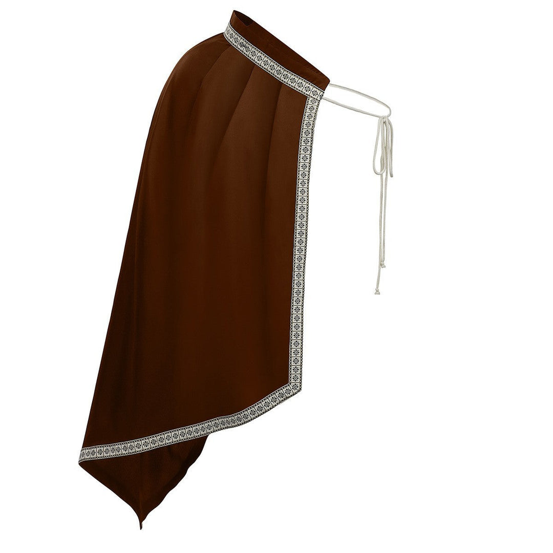 Unisex Cape med Axel Plates, Laced Krage, Konstpäls Kant, Adjustable Läder Straps, och Asymmetric Train