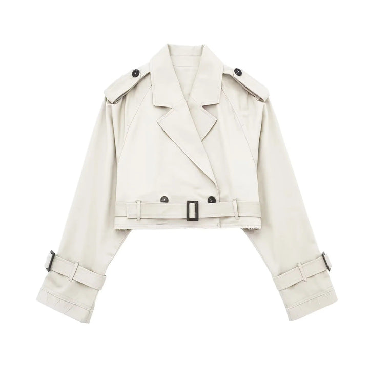 Dam Kort Trench Jacka med Epaulettes, Waist Belt och Justerbar Muddar