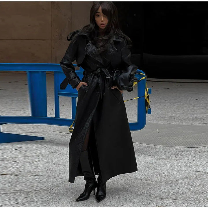 Dam oversize fuskläder trenchkappa med Hög Krage och Avtagbar Belt