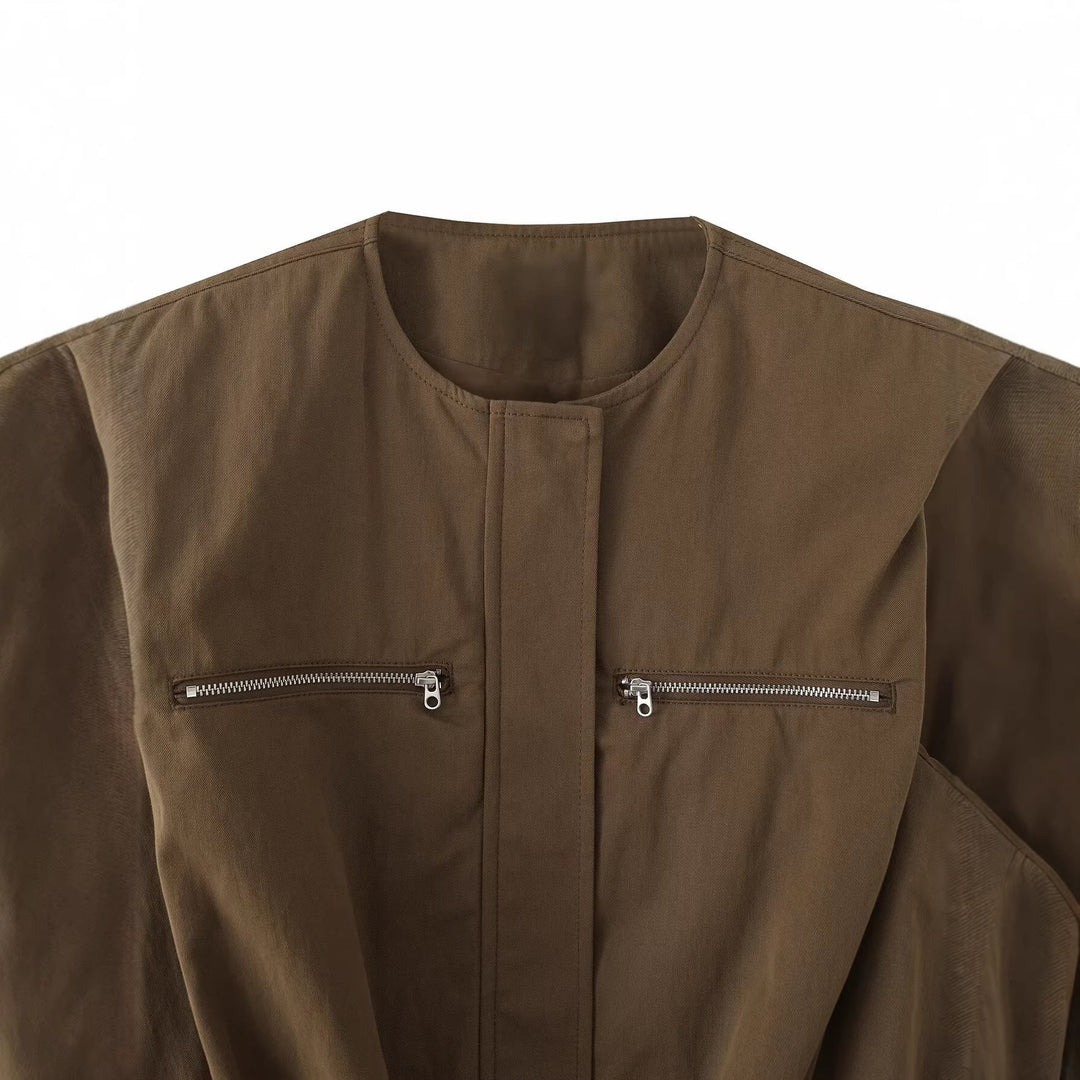 Dam Sleeveless Utility Väst med Draped Front och Chest Dragkedja Fickor