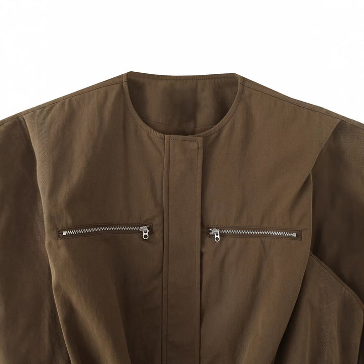 Dam Sleeveless Utility Väst med Draped Front och Chest Dragkedja Fickor
