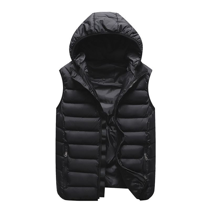 Herr Ljus Quiltad Väst med Contoured Stitching, Integrated Huva, och Wind-Resistant Yttre Lager