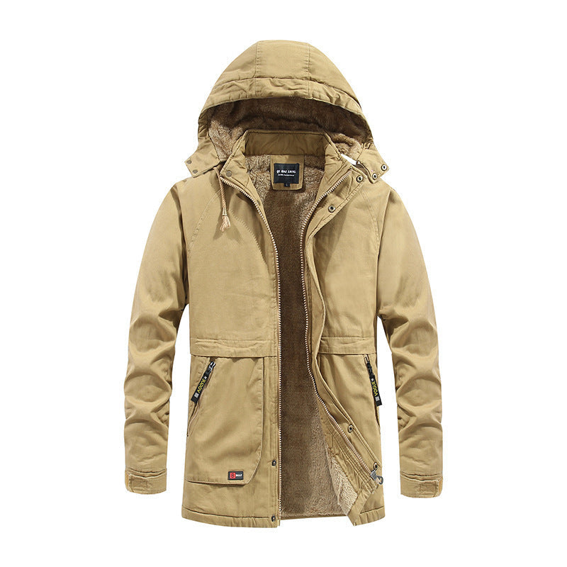 Herr Canvas Parka med Warming Teddy Fleecefoder, Huva, och Dold Tvåvägsdragkedja