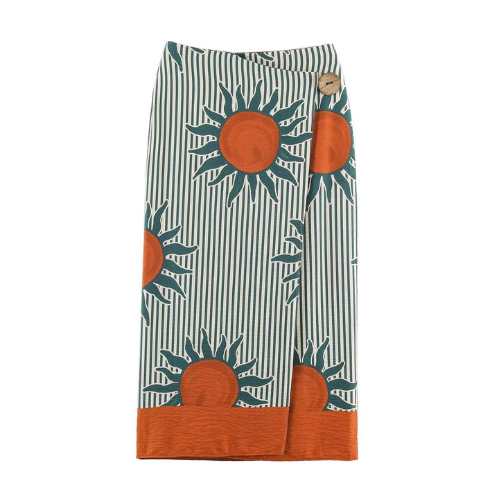Dam Lätt Printed Blouson Jacka med Sun Design, Drawstring Waist och Dragkedja