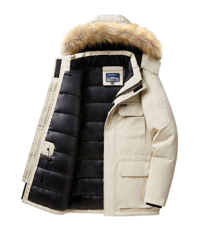 Herr Expedition Parka med Avtagbar Huva och Faux Fur Trim