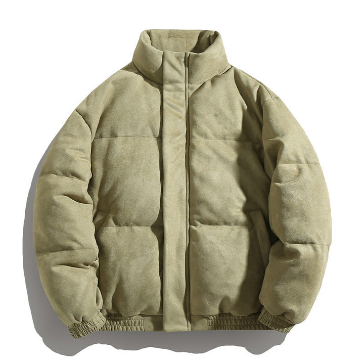 Unisex Vadderad Velour Vadderad Jacka i Boxig Skärning med Hög Krage och Dold Dragkedja