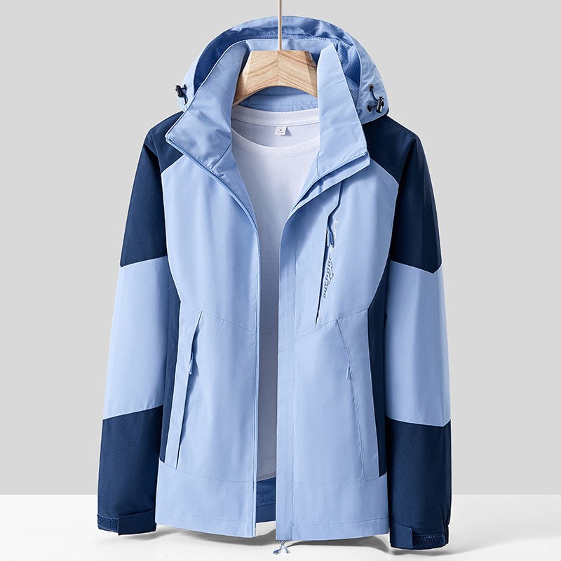Unisex andningsbar softshell utomhusjacka in Colorblock design med justerbar huva och dold två-Way dragkedja