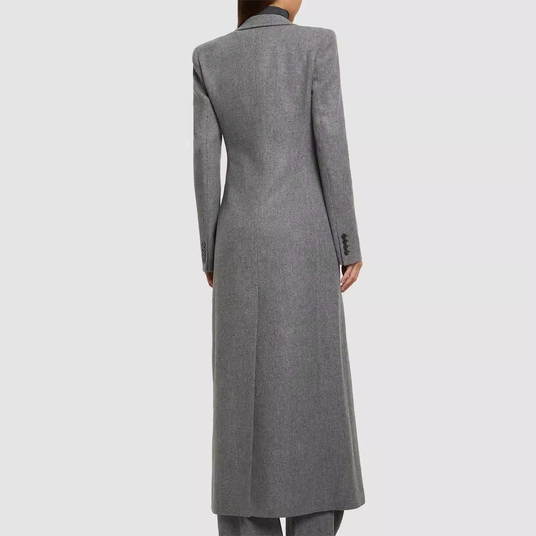 Dam Maxi lång ullblandning blazer kappa med Distinctive Shoulder design