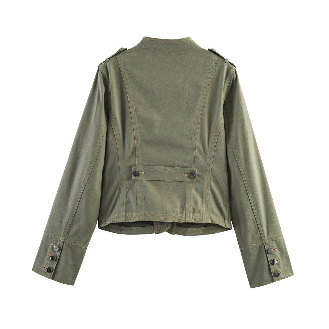 Dam Utility Fältjacka med Stå Krage, Shoulder Patches, och Lock Fickor