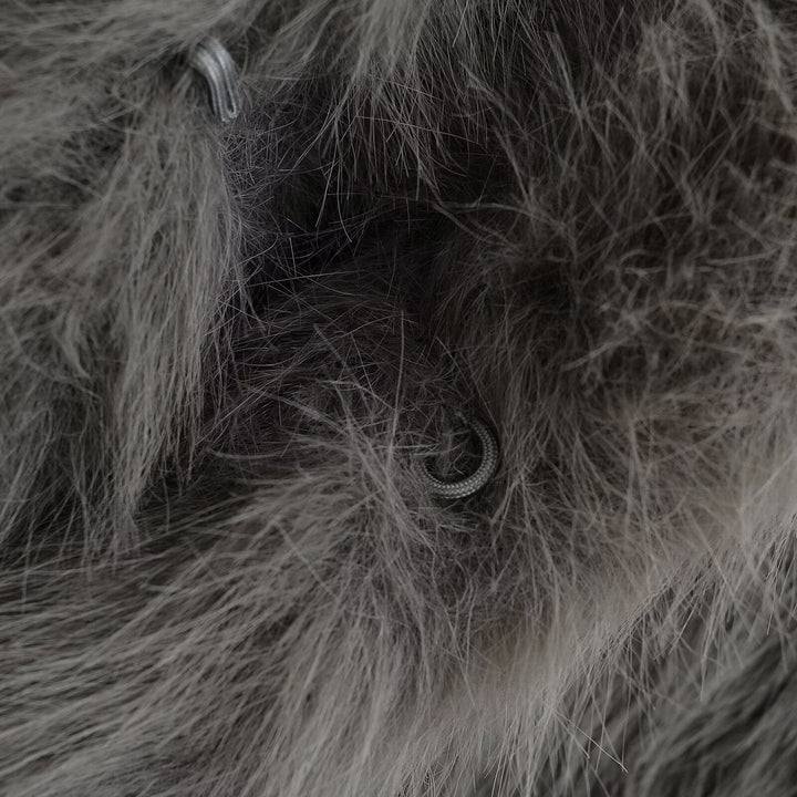 Dam Kort Faux Fur Jacka med Voluminous Ärmar och Round Neckline
