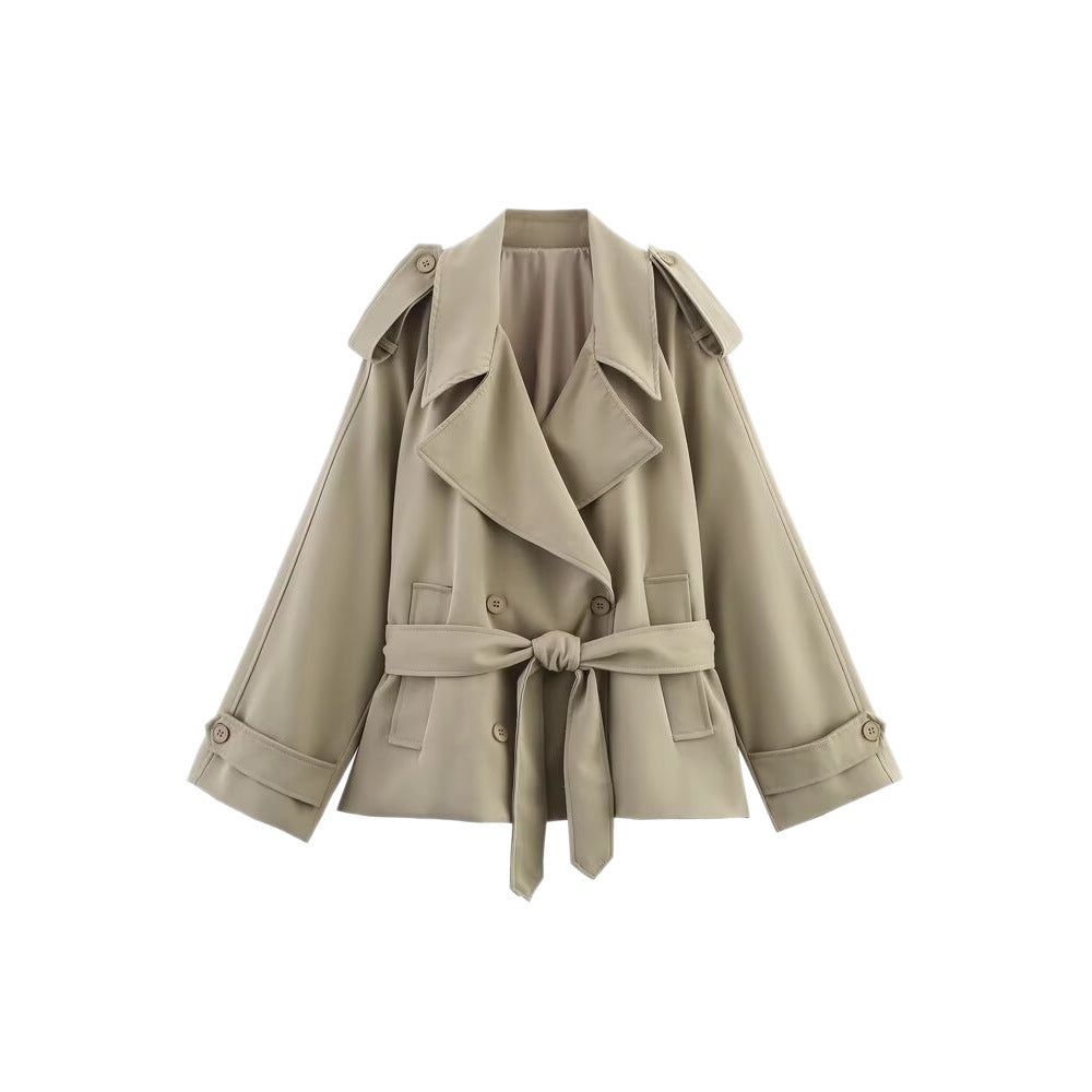 Dam kort trenchcoat med Ties och Cape ärmar